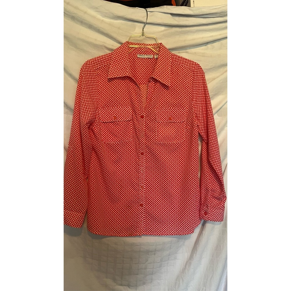 Rebecca‎ Malone Red Polka Dot Button Down Shirt Blouse Women's Size Small